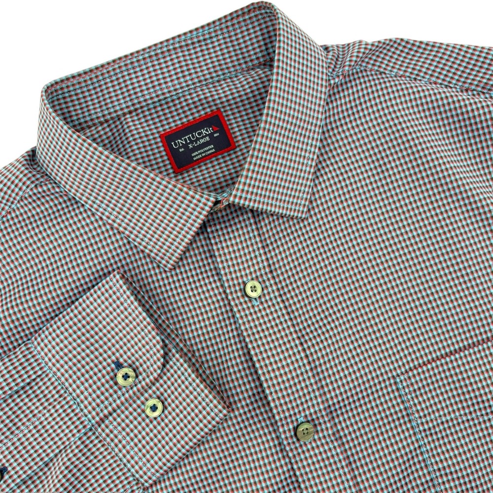 UNTUCKit Symington Mens XL Purple Red Micro Check Button Down Shirt 40947